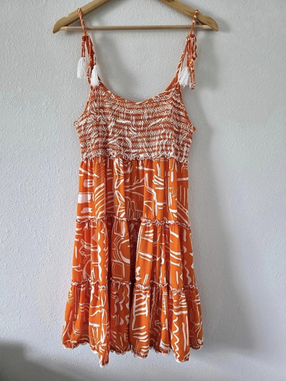 Orange & White Abstract Mini Dress